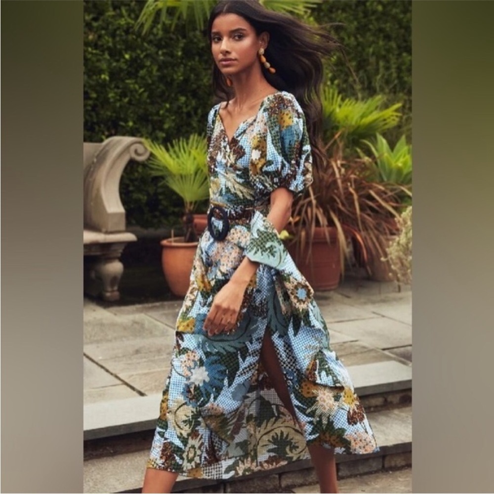 Sachin + Babi Liv Floral Dress Puff Sleeve Multicolor Tropical Resort Size 4